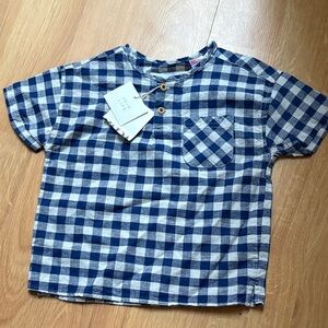 Baby Zara shirt top quit blue gingham check size 12-18